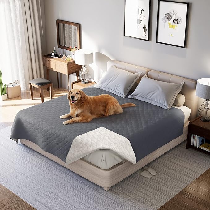Waterproof Dog Bed Covers for Couch Protection, Water-Resistant Soft Dog Pet Blanket Anti-Slip Dog Blanket for Bed, for Furniture Bed Couch Sofa (Grey,86x82inch)