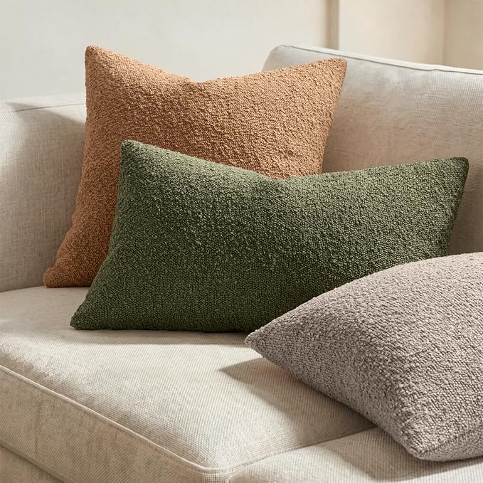 MIULEE 24x24 Decorative Euro Sham Boucle Couch Pillow Covers Tobacco | Set of 2 Textured Neutral Fall Autumn Throw Pillow Covers, Accent Solid Pillowcases, Sofa Living Room Home Decor