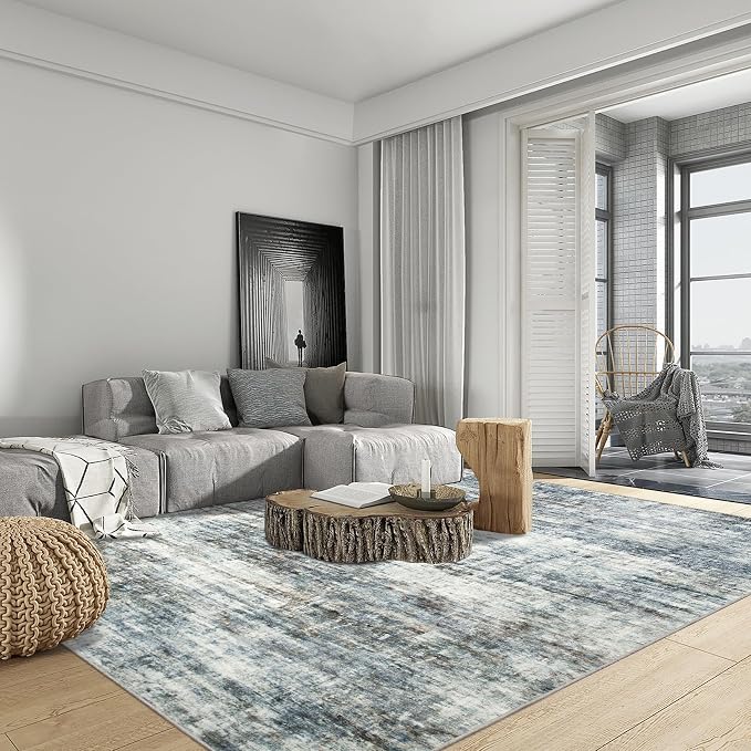 5x7 Area Rugs Washable Rug: Modern Abstract Living Room Rug Soft Anti-Skid Thin Carpet Indoor Floor Non-Shedding Carpets for Bedroom Dining Room Farmhouse Nursery Home Office - Blue Multi