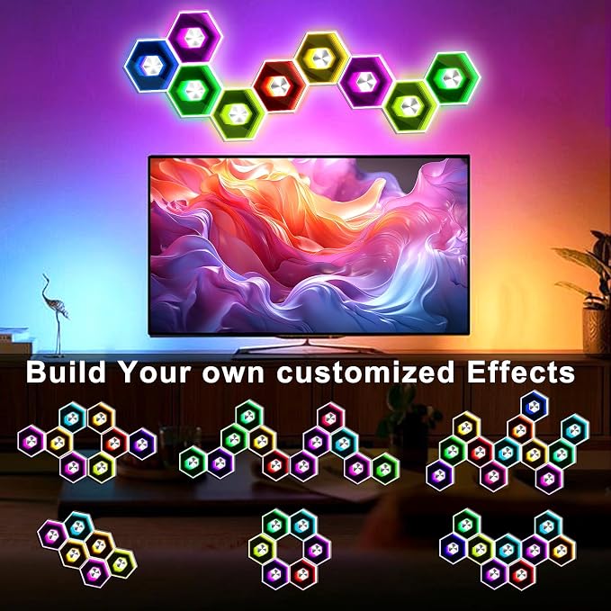 10 Pack Hexagon Lights Wall Panel | Hexagonal Led Lights Room Decor Wall Lights，Smart APP Music Sync Honeycomb Shape Panels Hexagon for Gaming Lights Decor