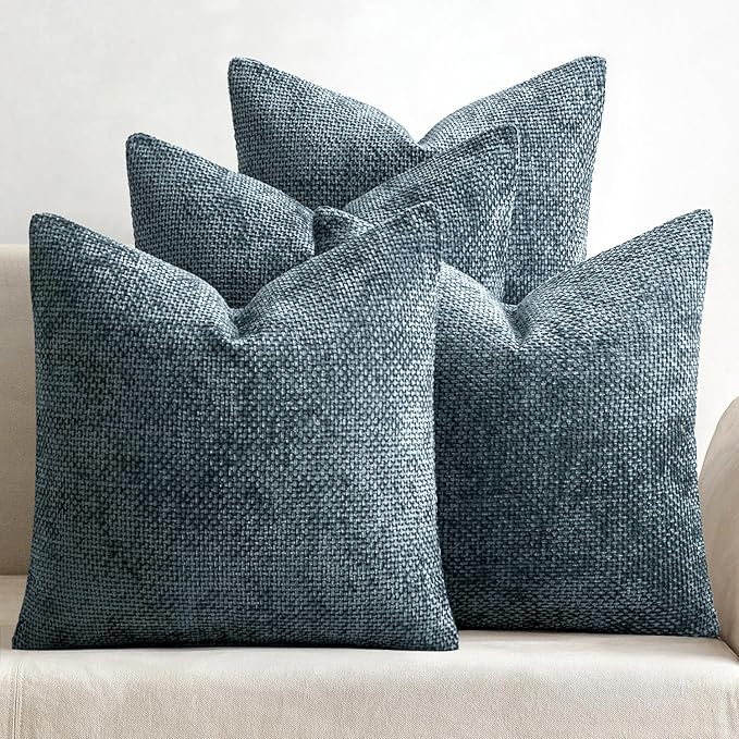 MIULEE Pack of 4 Couch Throw Pillow Covers 18x18 Inch Navy Blue Soft Decorative Chenille Pillow Covers Farmhouse Accent Cushion Covers for Boho Home Decor Sofa Bedroom Living Room