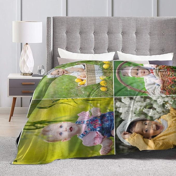 QETXVI Custom Blanket with Photos Text Customized Blanket Personalized Flannel Throw Blankets for Adult Kid Birthday Christmas Halloween Fathers Mothers Valentines Gift - 40"x 50"