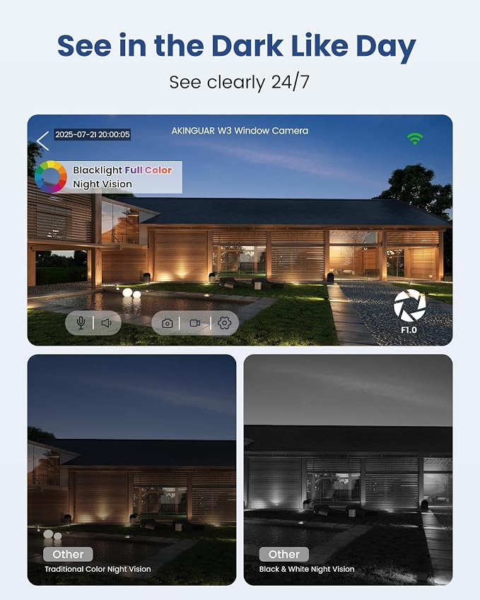2K Window Camera, WiFi 6 Indoor Camera for Home Security, Full-Color Night Vision, Motion Detection, Anti-Glare Through Glass, No Drill, 24/7 Recording, Renter-Friendly