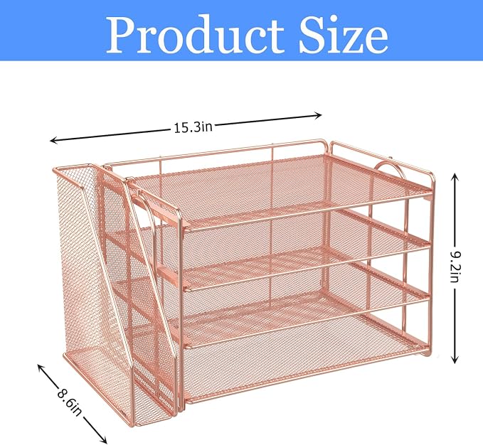 gianotter 4-Tier Paper Organizer With Magazine Holder | Desk Organizers and Accessories, File Organizer for Office Supplies Storag (Rose Gold, 4-Tier)