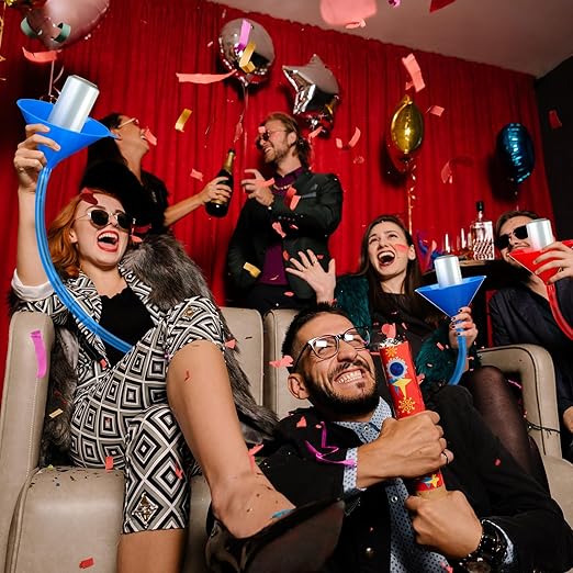 2 Set Beer Bong Tube and Funnel with Valve Drinking Funnel with 8 Interchangeable Mouthpieces 2 Shotgun Keychain Tool for Bachelor Party Christmas, College Party, Drinking Games
