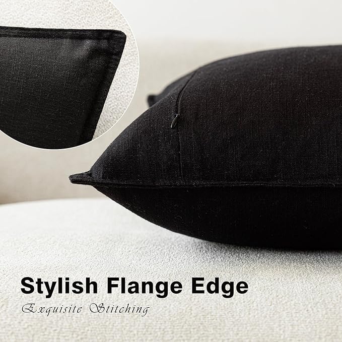 Foindtower Pack of 2, Decorative Linen Solid Throw Pillow Covers Soft Accent Lumbar Cushion Case Boho Farmhouse Pillowcase for Chair Couch Sofa Bedroom Living Room Home Decor 12 x 20 Inch Black