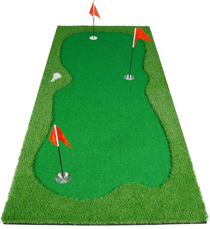 Golf Putting Green Mat, Professional Large Putting Mat with Movable Cup/Slope Pad for Indoor & Outdoor