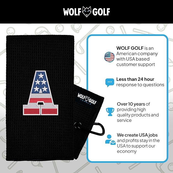 Wolf Golf Towels USA Monogrammed Personalized Golf Towel | Custom Golf Towels for Golf Bags for Men or Women