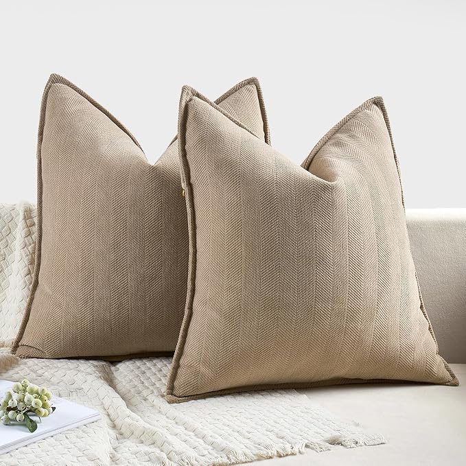 MIULEE Pack of 2 Khaki Decorative Chenille Pillow Covers 20x20 Inch | Soft Couch Throw Pillows,Farmhouse Cushion Covers with Elegant Design for Sofa,Bedroom,Living Room,Spring Home Decor