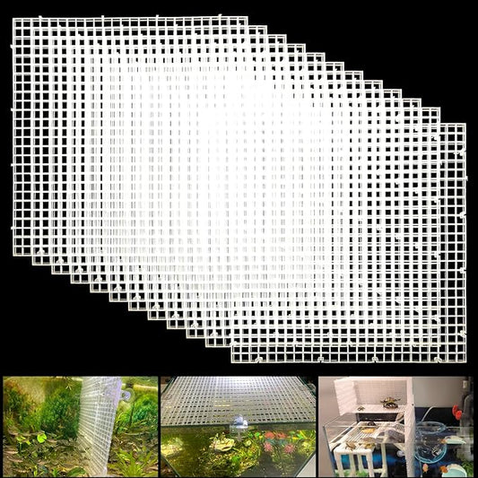 Adjustable Aquarium Fish Tank Divider Filter Bottom Plastic Grid Fish Tank Isolation Board Egg Crate Tray(White, 12pcs 11.8X11.8Inch with 0.35Inch Hole)