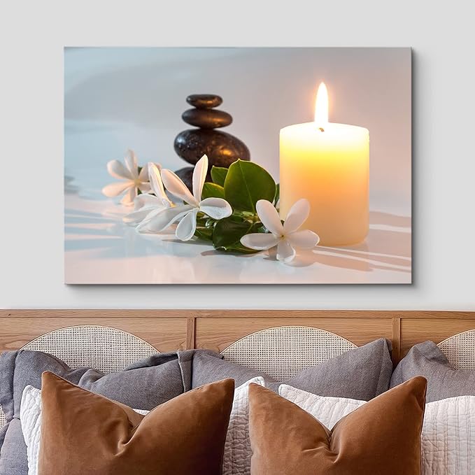 wall26 Canvas Print Wall Art Tropical White Flowers Massage Stone Spa Candles Yoga Nature Photography Realism Rustic Scenic Landscape Colorful for Living Room, Bedroom, Office - 24"x36"