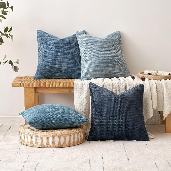 MIULEE Decorative Couch Throw Pillow Covers 20x20 Inch Coastal Blue 2 Pack | Modern Boho Accent, Soft Chenille Pillow Covers, Farmhouse Cushion Cases for Home Decor Bed Sofa Living Room