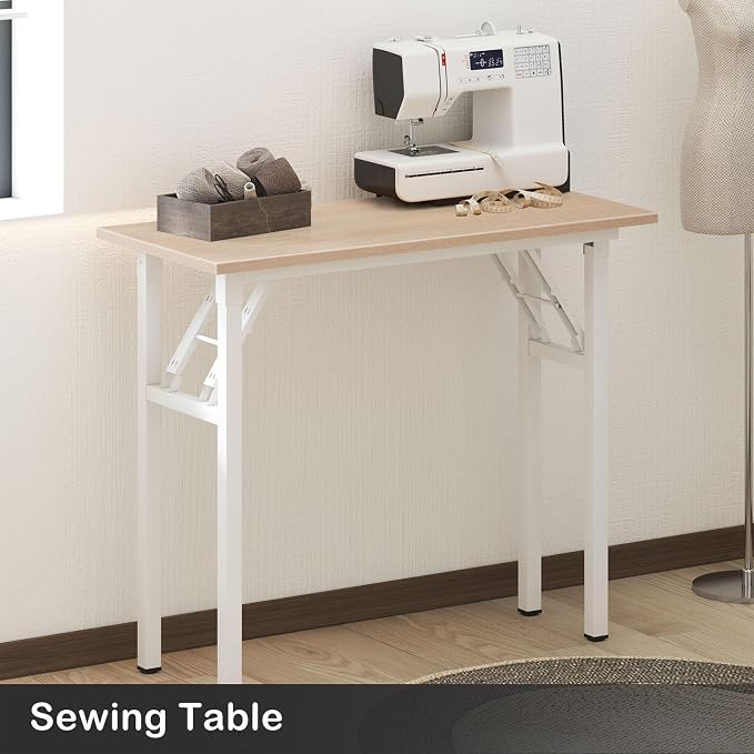 Need Small Computer Desk 31.5 in Folding Home Office Table Pink Oak | White Frame Writing Gaming Work Table/Sturdy Foldable Study Table for Small Space/Dormitory, No Assembly Required