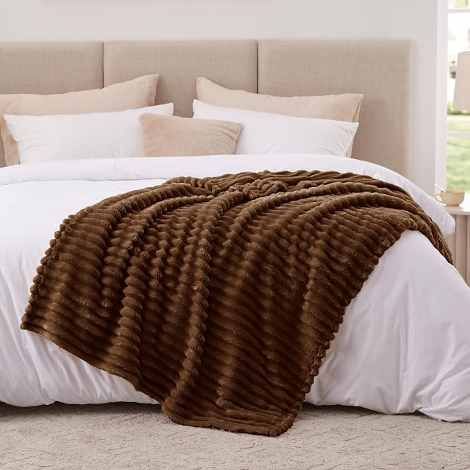 EXQ Home Gentle Soft Fleece Throw Blanket – Cozy Lightweight Blanket for Couch Bed – All-Season Warm Fuzzy Flannel Blanket for Women Mom Her – Gifts for Birthday(60"x80",Brown)