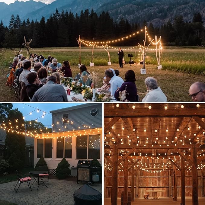 String Lights for Outside 200 FT Outdoor String Lights Waterproof with 100+6ea A39 Shatterproof Warm Bistro Lights for Patio Gazebo Backyard Garden, 2x100FT Linkable