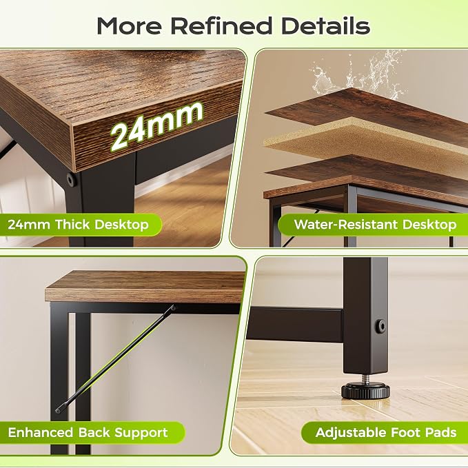 PRAISUN 53" L Shaped Computer Desk, Outlets, Monitor Stand, Rustic Brown | USB-C Ports, Reversible Charging Station, Spacious Desktop & Legroom, 0.94 Inch Thick Desktop, for Gaming, Study & Work