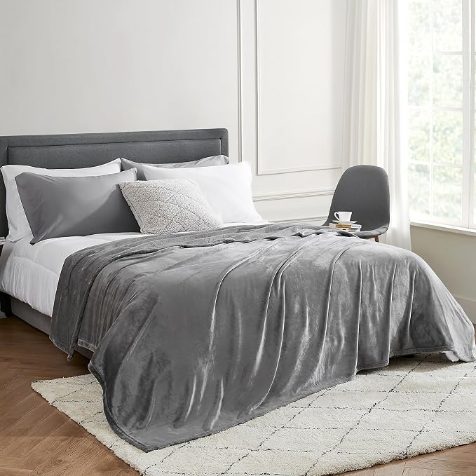 Hansleep Queen Grey Fleece Blanket, Soft Flannel Bed Blanket | Fuzzy Cozy Blanket 90x90 Inches, Multi-use for Bed, Sofa, Couch, Travel, Camping, All Season Warm Lightweight Cover