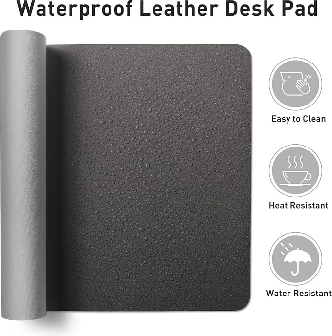 Aothia Faux Leather Desk Mat – Large Mouse Pad, Non-Slip PU Leather Blotter, Waterproof Writing Surface for Office and Home (Grey, 47.2" x 23.6")