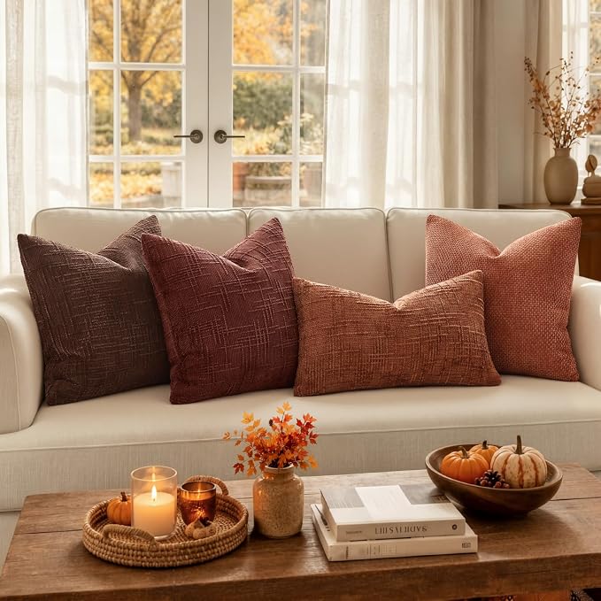 MIULEE Chenille Textured Throw Pillow Covers Terracotta 20x20 Set of 2 | Slubby Decorative Pillows, Boho Farmhouse Rustic Home Decor, Modern Neutral Cushion Covers for Couch Sofa Bed Living Room