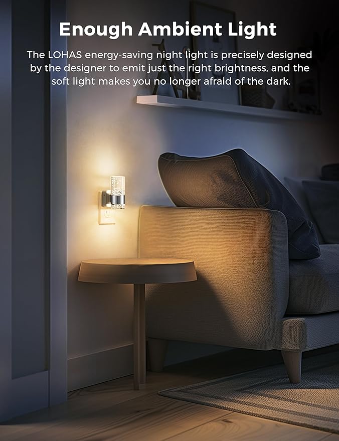 L LOHAS LED Night Light,Dimmable Night Lights Plug into Wall, 2 Pack Acrylic Nightlights with 0-100 LM Adjustable Brightness, 3000K Plug in Night Light with Dusk to Dawn Sensor, for Bathroom Hallway