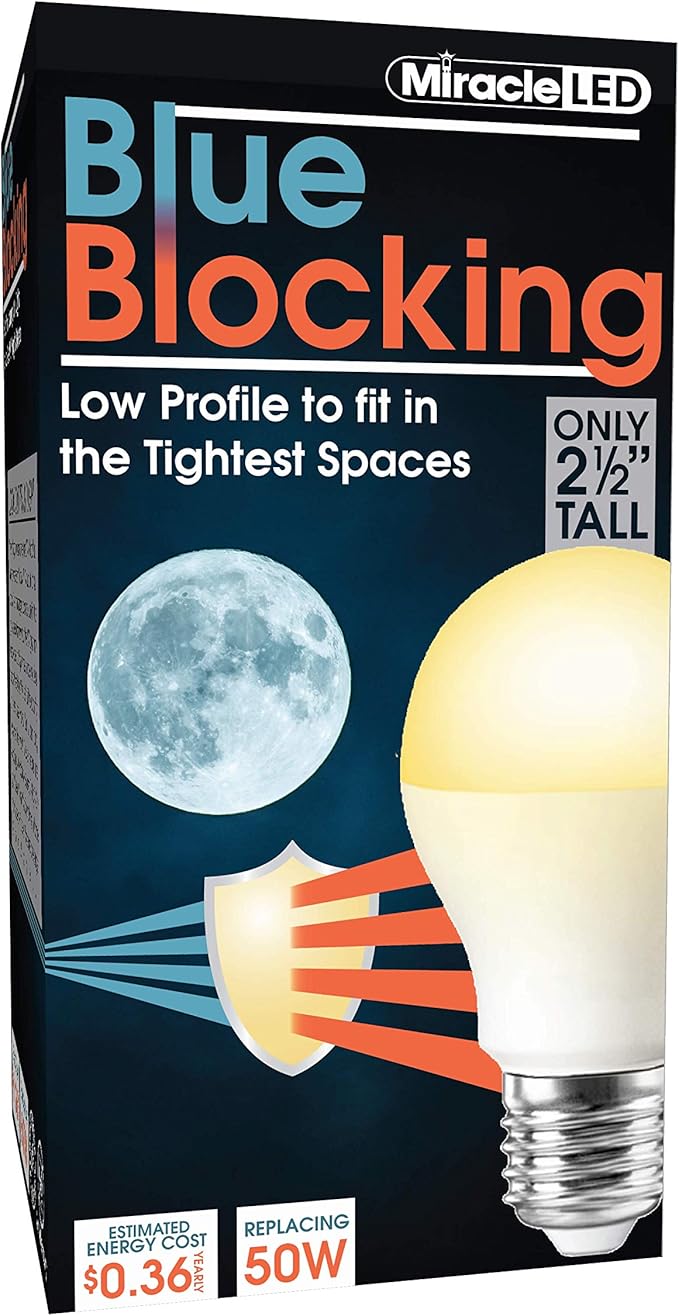 Miracle LED 3W Blue Blocking Warm Yellow Tight-Spaces Sleep Bulb Replacing Up to 50W to Replicate Setting Sun and Produce Melatonin Organically, Amber Glow, 609013