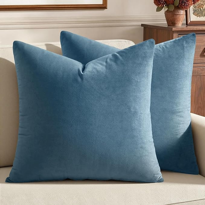MIULEE Velvet Throw Pillow Covers 18x18 Inch Pack of 2 Blue Gray | Soft Solid Decorative Pillow Covers, Modern Luxury Home Decor, for Couch Chair Sofa Bedroom Livingroom