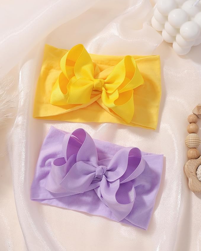 doboi 20pcs Baby Headbands and Hair Bows Set - 4 Inches Nylon Headbands with Bows for Newborns, Infants, Toddlers and Girls