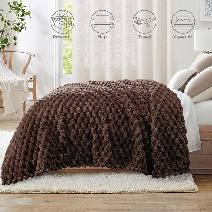 Whale Flotilla Soft Fleece King Size Bed Blanket Luxury 3D Jacquard, Coffee | Lightweight Breathable Coverlet Bedspread for All Seasons, Super Cozy Plush Fluffy Fuzzy Decorative Blanket for Bed, 90"x104"