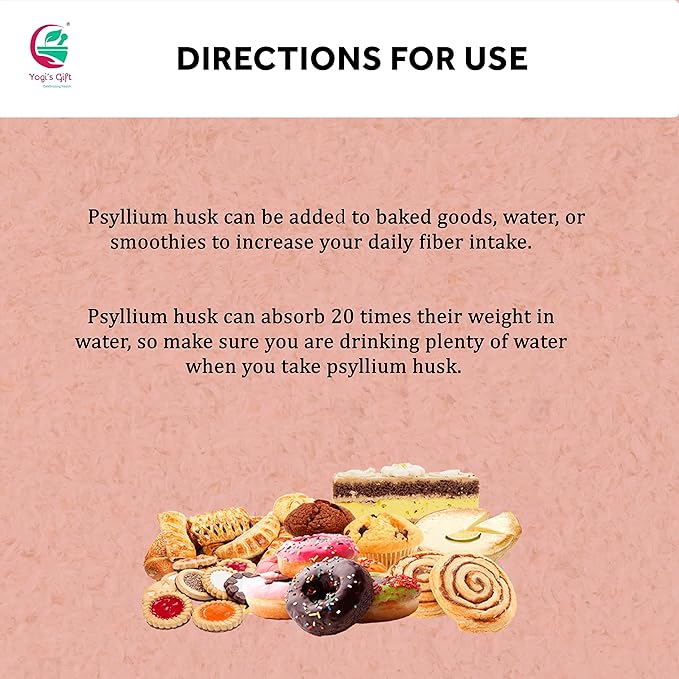 Psyllium Husk Whole 8 oz | 98% Purity | Soluble Fiber Supplement | Keto Friendly | Use in Smoothies, Cooking and Baking | Unflavored, Fine Ground, 100% Natural, Non GMO | by Yogi's Gift®