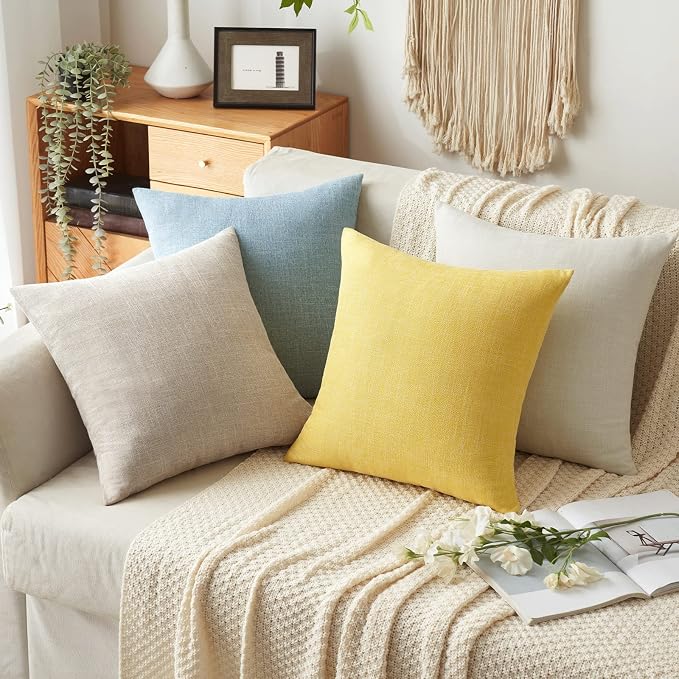 MIULEE Pack of 2 Linen Textured Pillow Covers, 18x18 Inch Taupe | Decorative Burlap Throw Pillowcases, Neutral Boho Farmhouse Accent Home Decor for Sofa Couch Bedroom Living Room