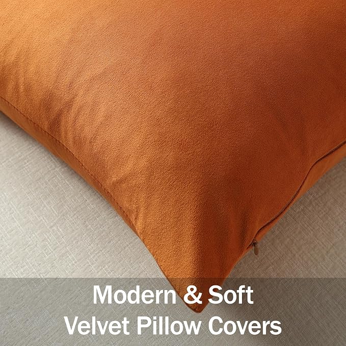 Euro Sham Covers 26x26 Orange: Pack of 2 Cozy Soft Velvet Square Modern Luxury Decorative Throw Pillow Cases for Sofa Couch Living Room Bed Home Decor
