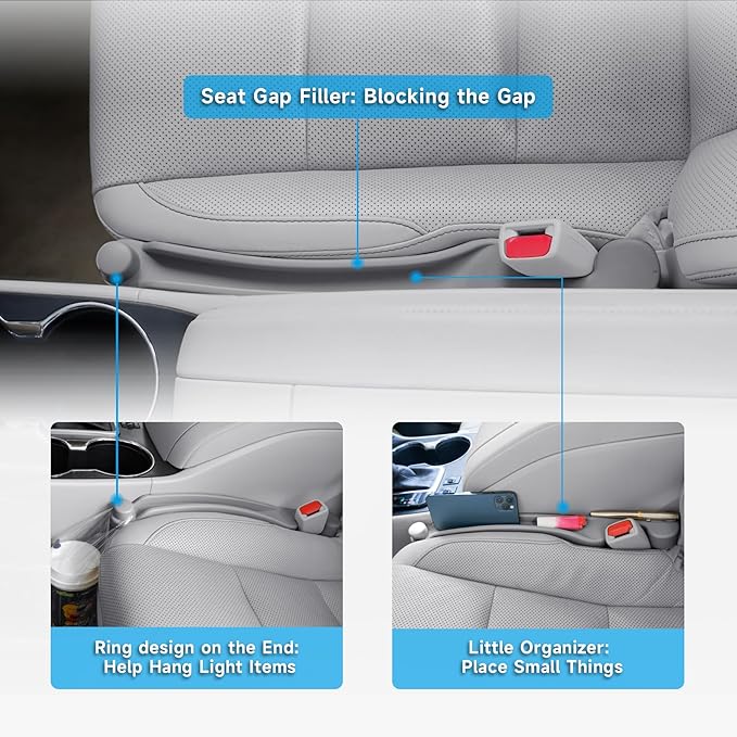 Givifive Car Seat Gap Filler Set of 2, 3IN1 Seat Side Gap Filler Plug with Storage Slot & Hook Function, Soft Foam Universal Fit Car SUV Truck Fill Gap Between Seats Console Organizer���Standard Gray���