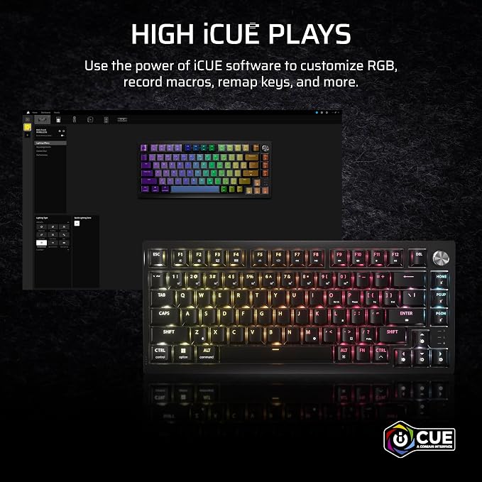 Corsair K65 Plus Wireless 75% RGB Hot-Swappable Mechanical Gaming Keyboard – Pre-Lubricated MLX Fusion Tactile Switches – Dual-Layer Sound Dampening – PBT Keycaps – QWERTY NA – Black