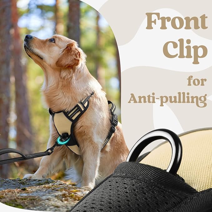 rabbitgoo Dog Harness for Large, No Pull Pet Harness with 3 Buckles, Adjustable Soft Padded Vest with Control Handle, Walking Reflective Pet Vest for Extra Large Dogs, Beige, XL