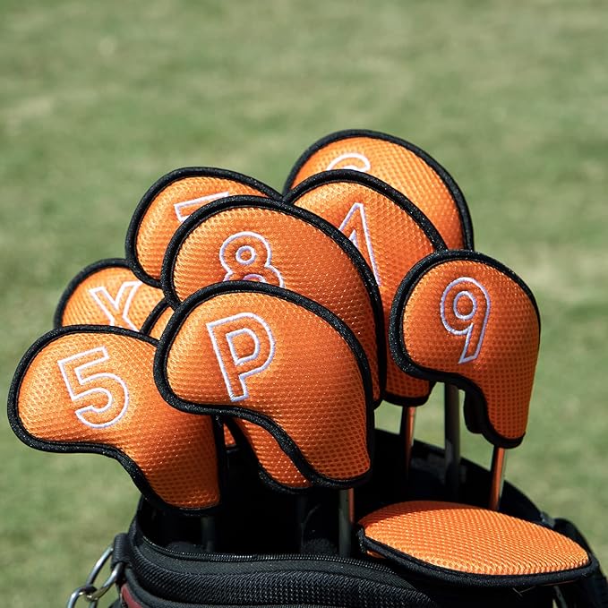 Montela Golf Iron Covers,Golf Iron Head Covers Mesh Golf Iron Covers Set 10pcs Golf Iron Headcovers,Golf Club Head Covers for Iron with Magic Tape Fit Most Brand 4-9 APSX