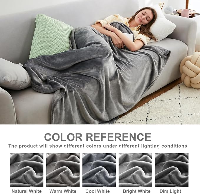 Hansleep Throw XL Grey Fleece Blanket, Soft Flannel Bed Blanket | Fuzzy Cozy Blanket 50x70 Inches, Multi-use for Bed, Sofa, Couch, Travel, Camping, All Season Warm Lightweight Cover