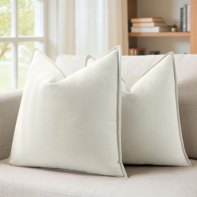 MIULEE Pack of 2 Cream White Euro Shams Chenille Pillow Covers 24x24 Inch | Decorative Soft Couch Throw Pillows,Farmhouse Cushion Covers,Elegant Design for Sofa,Bed,Living Room,Summer Decor