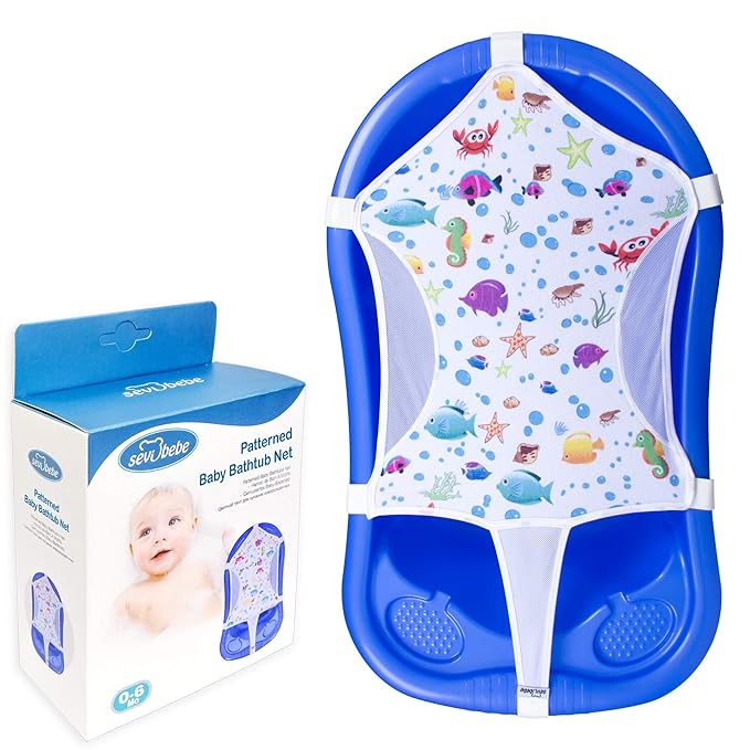 Baby Bath Seat Support Net, Patterned Bath Net with Six Safety Support Corner, Premium Quality Bath Sling for Newborns, Size: 35” x 21” (Bathtub is not Included) 1 Count (Pack of 1)