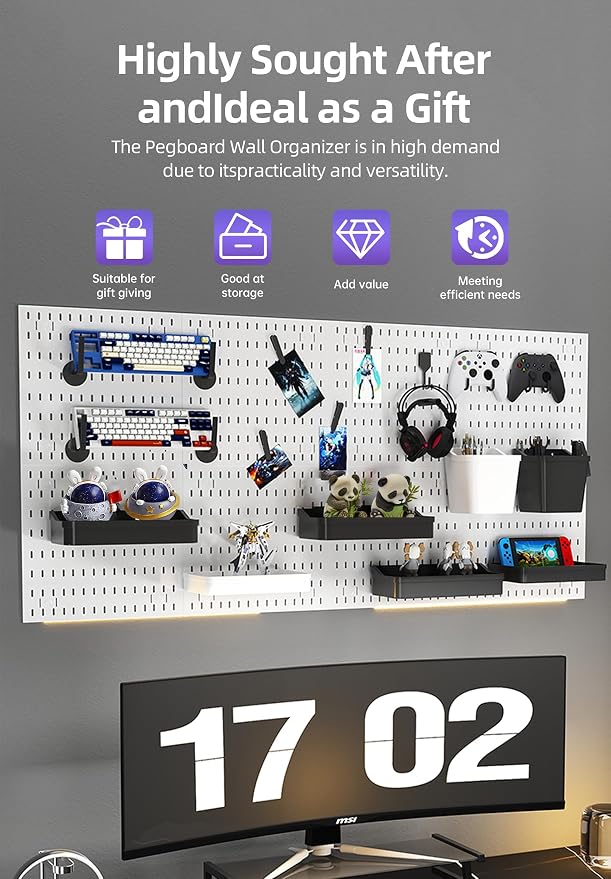 Pegboard Wall Organizer Kit, Modular Storage System, Black | 4 Modular 11.8" Pegboards with Hooks & Storage Baskets, Durable ABS/HIPS for Gaming, Office, Craft & Home Organization