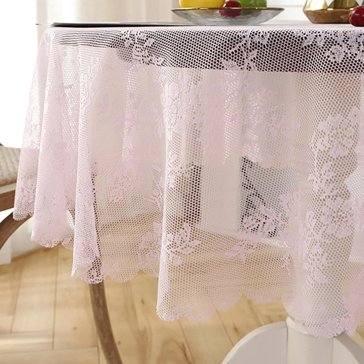 Round Tablecloth Rustic Tablecloth or as Elegant Lace Table Cloth (Pink, 70in（Round)