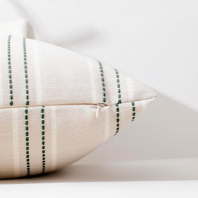 Hckot Spring Throw Pillow Covers 16x16 Set of 2 Green Pillow Covers | Farmhouse Decorative Pillows Textured Linen Square Cushion Covers for Sofa Couch Bed Living Room Decor(Dark Green)
