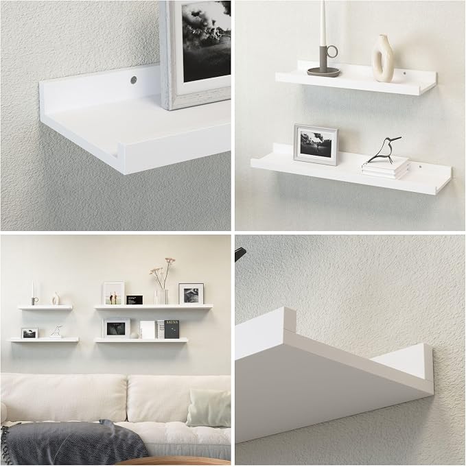Boswillon Floating Shelves Set of 2, Long Wall Shelf with Lip, 48in, White | Display Ledge Shelf for Room Wall, Wall Decor Shelves for Bathroom, Living Room, Bedroom, Kitchen, Nursery Room, Modern, Wood
