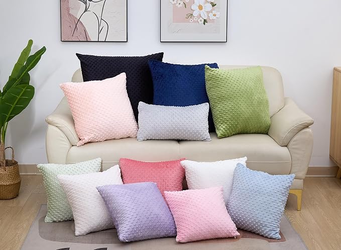 Water Resistant Polyester Pillow Inserts with Plush Dot Cover | Pack of 2 Square Form Indoor Decorative Pillow, Bed and Couch Pillows, 18 x 18 Inches, Gray