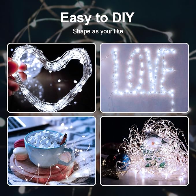 ZGWJ Fairy Lights Battery Operated, 100 Pack Twinkle String Lights 20 LED 7FT 3 Lighting Modes for Bedroom Decor, Easter, Halloween, Christmas, Party Indoor and Outdoor Decoration (White, 100PCS)