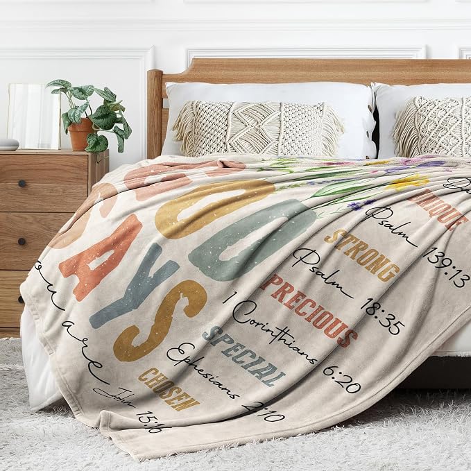 Gifts for Women - Christian Inspirational Floral Blanket | Religious Birthday Gift, Blanket for Mom, Sisters, and Friends, Baptism & Confirmation, Spiritual Gift for Her 80"X 60"