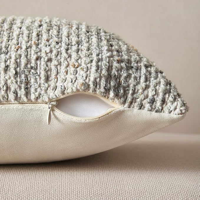 Allorry Soft Wool Decorative Throw Pillow Covers 14x36 Cream Gray SY011B14 | Cozy Soft Touch,Neutral Textured Boho Cushion Covers for Modern Farmhouse Sofa Bedroom Living Room Decor
