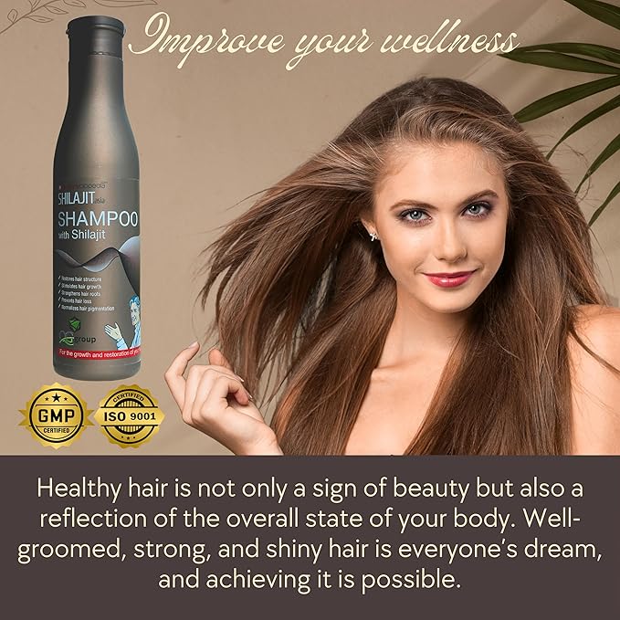 Shilajit Shampoo 8.45oz and Pure Raw Shilajit Tablets (60 Count) Bundle - Natural Care for Hair & Vitality Boost