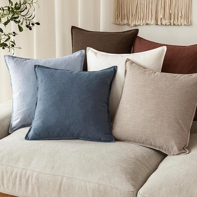 Foindtower Pack of 2, Decorative Linen Solid Throw Pillow Covers Soft Accent Euro Cushion Case Boho Farmhouse Pillowcase for Chair Couch Sofa Bedroom Living Room Home Decor 18 x 18 Inch Sky Blue