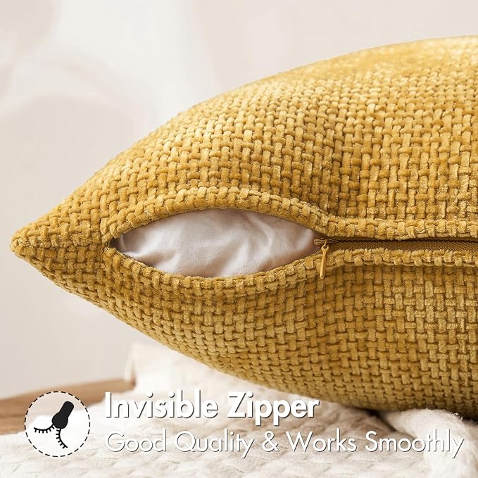 MIULEE Decorative Couch Throw Pillow Covers 16x16 in Mustard Yellow 2 Pack | Modern Boho Accent, Soft Chenille Pillow Covers, Farmhouse Cushion Cases for Home Decor Bed Sofa Living Room