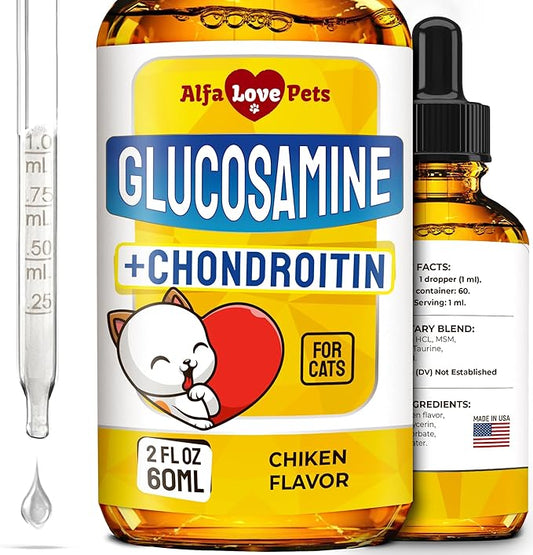 Cat Joint Supplement for All Breeds – Glucosamine for Cats and Kittens – Glucosamine, Chondroitin, MSM for Hip & Joint Care – Natural Ingredients with Chicken Flavor – 2 Oz